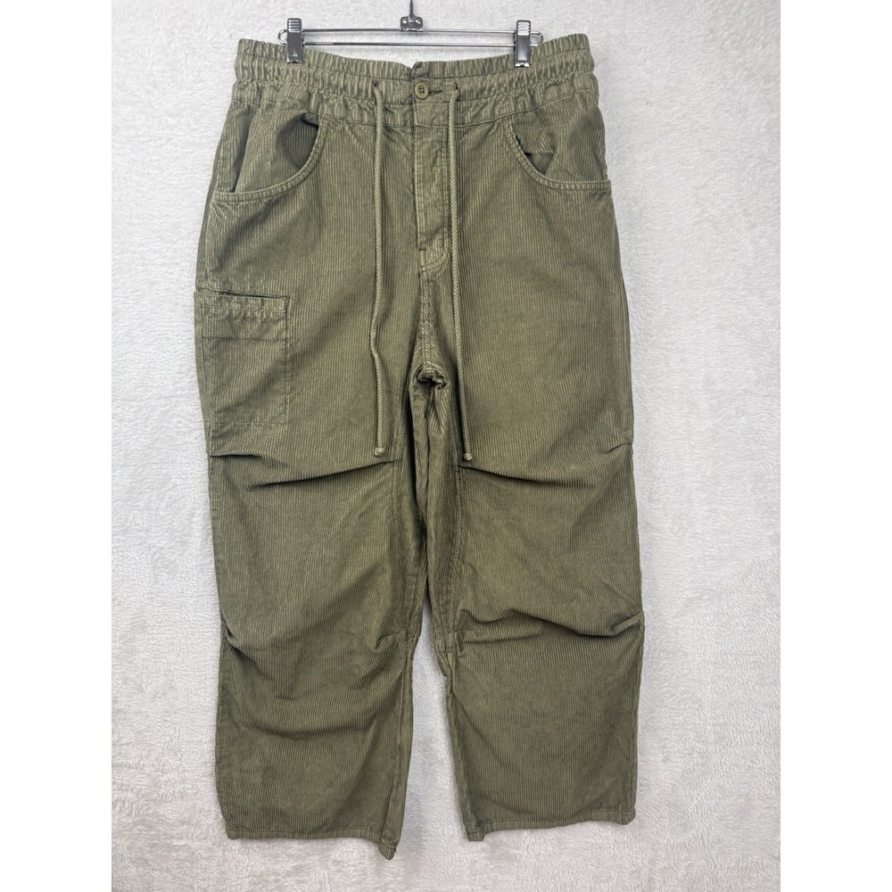 Free People We The Free Olive Green Corduroy Wide Leg Utility Pants Drawstring
